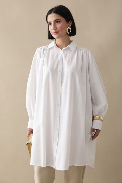 InStyle Λευκό τουνίκ με κουμπιά casual