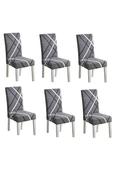 OEM Set 6 huse universale pentru scaune din poliester/elastan, imprimeu elegant, MS STAR, alb/gri