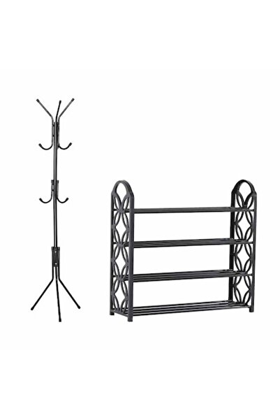 OEM Set Cuier Hol din Metal, 45x175 cm si Suport Pantofi cu 4 Rafturi