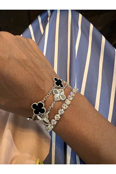 bs bellss accessory Çelik Gümüş Renk Üçlü Kombin Bileklik Set