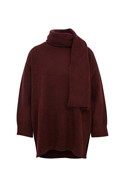 Fahhar سترة منسوجة من خليط الموهير باللون الأحمر الداكن