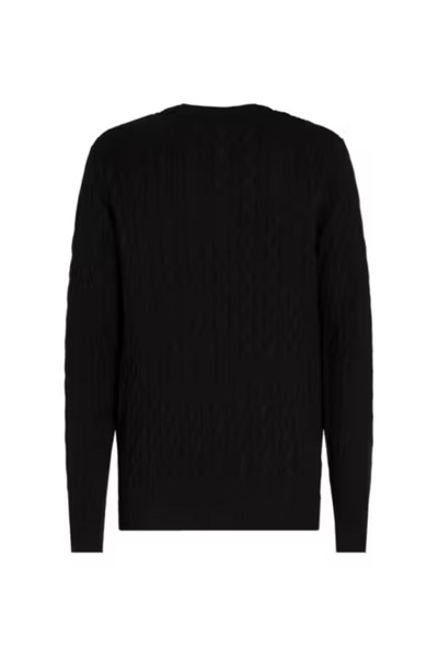 Tommy Hilfiger Erkek Bisiklet Yaka Saç Örgüsü Pamuklu Triko Kazak - Siyah