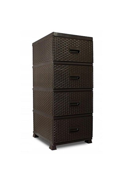 OEM Dulap Rattan, 4 sertare, din plastic, 38 x 45 x 90 cm, brown