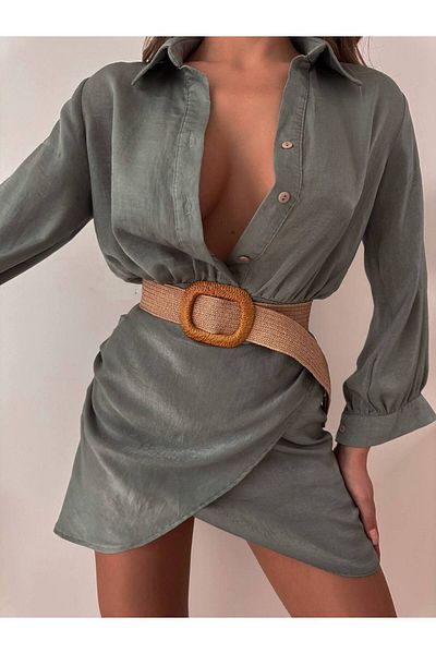 FioriModa Straw Elastic Women's Belt with Buckle, Jacket Belt, Shirt Belt, Dress Belt