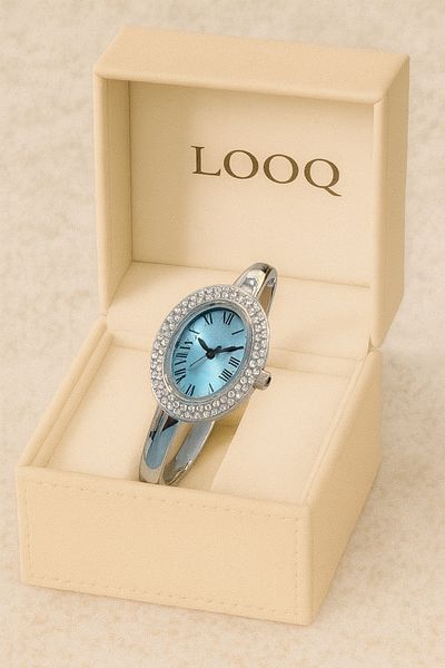 LOOQ Roman Numeral Handcuff Model Women's Wristwatch with Stones