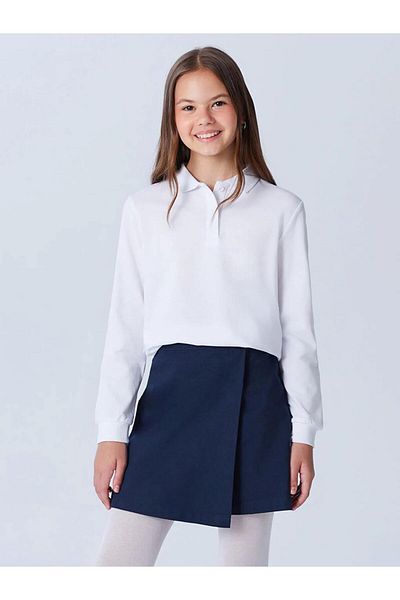 LC Waikiki Lcw Kids White Polo Neck Long Sleeve Girl's T-Shirt