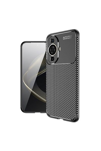 Rao Case compatible with Huawei nova 11/nova 12s, Grip, CarbonFiber, C25, Plastic, Pitch Black