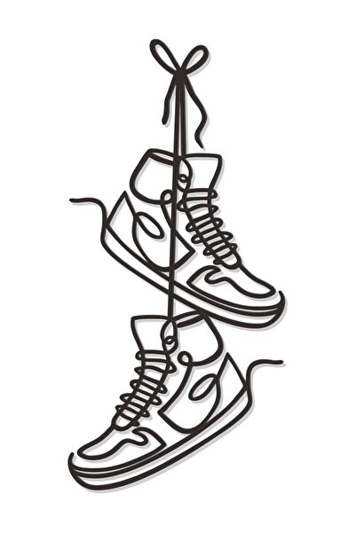 Mirfa لوحة جدارية خشبية بقاعدة لاصقة - أسود (زوج من الأحذية الرياضية)