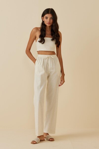 Fahhar Linen Straight Trousers Dark Beige