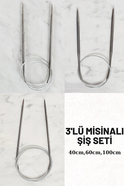 BD fold yarn Çelik Telli Misinalı Örgü Şişi Seti 3mm 40 Cm-60 Cm Ve 100 Cm