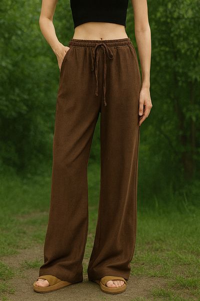 My Blog Brown Cotton Linen Trousers