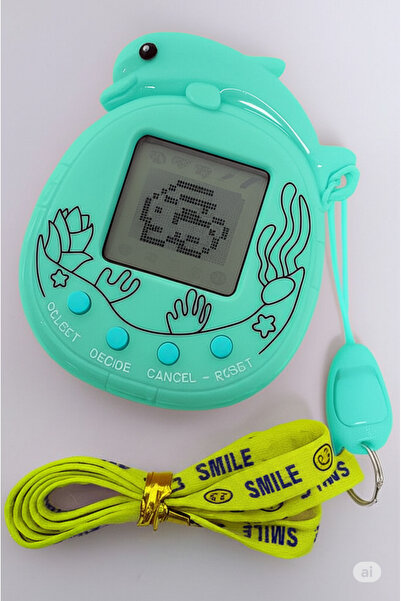 eneci 5X6 CM NOSTALJİK SANAL BEBEK YUNUS FİGÜRLÜ ÖZEL KORDONLU OYUNCAK TURKUAZ