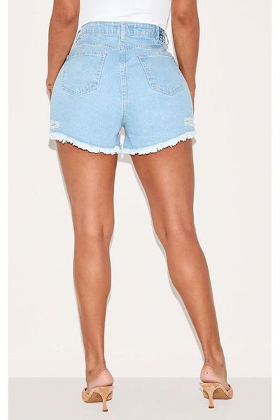 BYŞANS Women's Blue 5 Pocket Denim Shorts with Front and Back Ripped Detail 26A38913