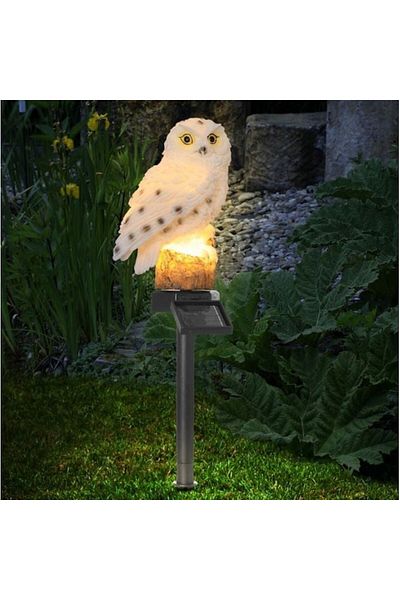 OEM Lampă solară cu băț negru și figurină bufniță cu lumină albă caldă 44 cm