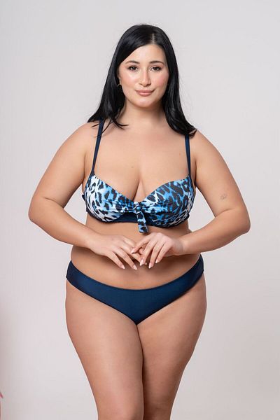 YXL COLLECTION Costum de bikini cu leopard albastru pentru femei, cu talie înaltă, cu sârmă, cu cravată în față