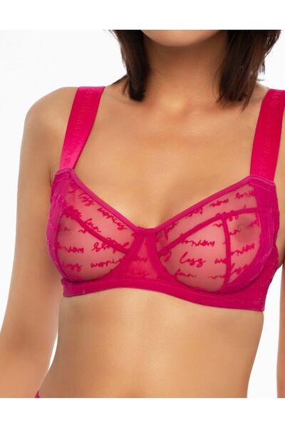 ESOTIQ Underwired Soft Bra with Embroidered Text & Wide Straps Reinforced | N...