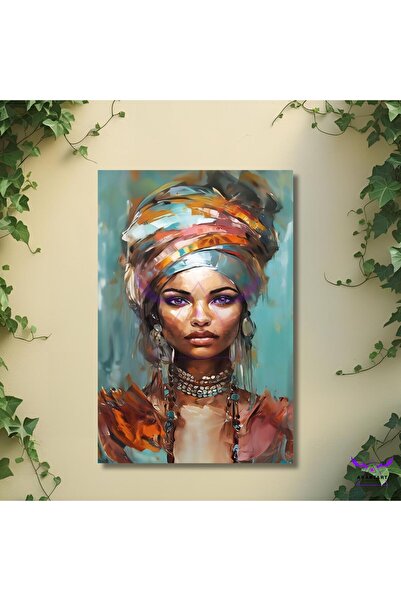 abartart Tekli Dikey Kanvas Duvar Tablosu Afrikalı Siyahi Kadın Portresi
