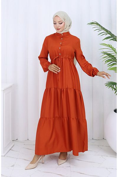 sefamerve Buttoned Dress with Tie-Up at the Waist 0128-05 Tile