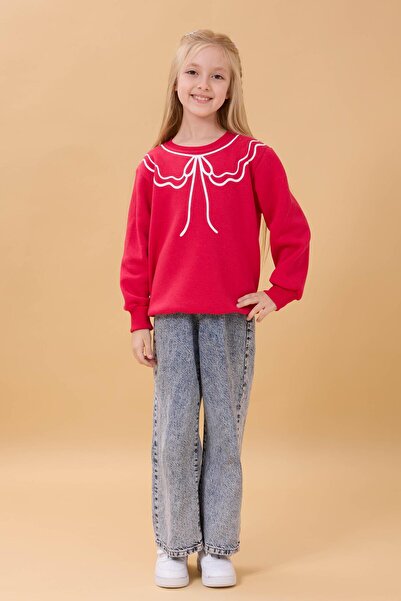 Perendi Κοριτσίστικο χειμερινό φούτερ με στάμπα με λαιμόκοψη - φούξια