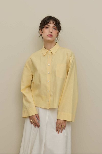 Fahhar Kimono Sleeve Short Linen Shirt Yellow