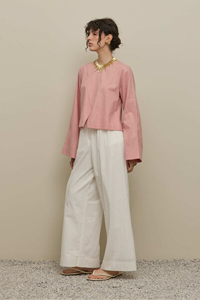 Fahhar Cross Closure Linen Top Pink