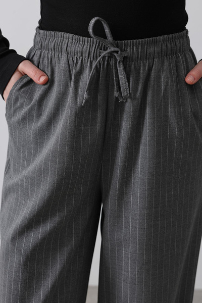 VAGGON Women's Anthracite Elastic Waist Wide Leg Trousers Vs00536