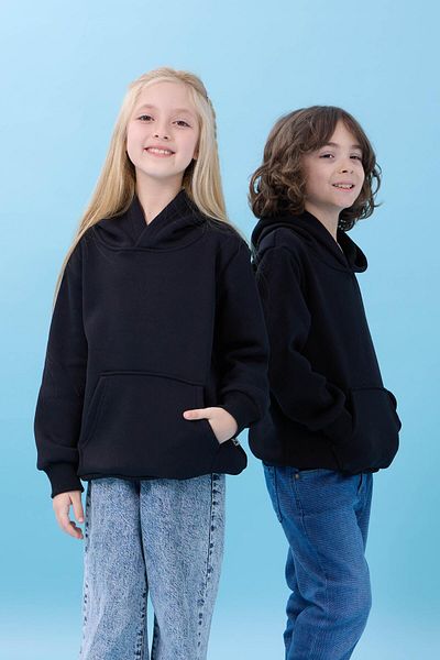 Perendi Unisex Hooded Kangaroo Pocket Hooded Winter Sweatshirt - Black