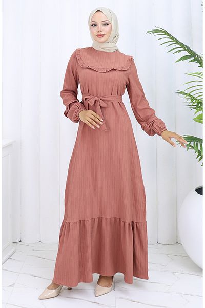 sefamerve Ruffle Belted Dress 2116-01 Onion Peel