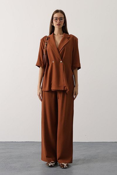 VAGGON Linen Trousers with Lace Detail at the Waist