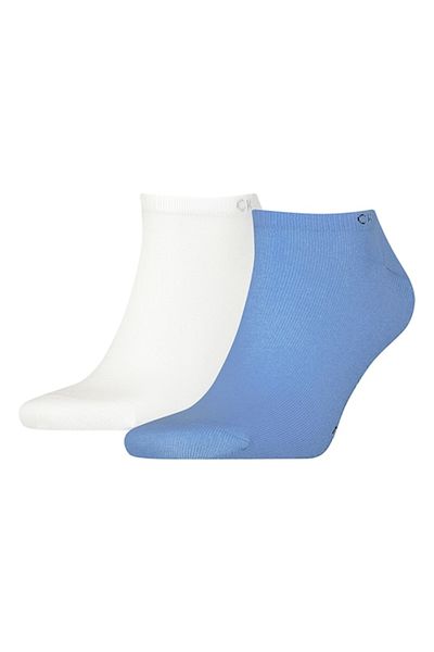 Calvin Klein , Set de șosete până la gleznă din amestec de bumbac - 2 perechi, Alb, Albastru, 39-42