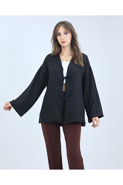 fh fashionhere Cămașă tunică kimono neagră pentru femei, confortabilă și elegantă