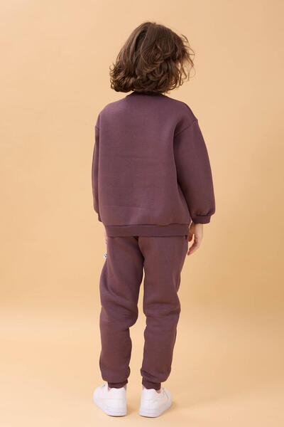Perendi Boy's Crew Neck Hooded Winter 2-Piece Tracksuit Set - Eggplant Color