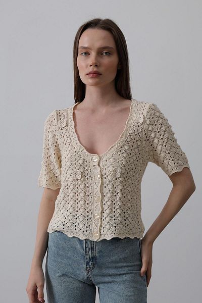 VAGGON Floral Detailed Buttoned Knitwear
