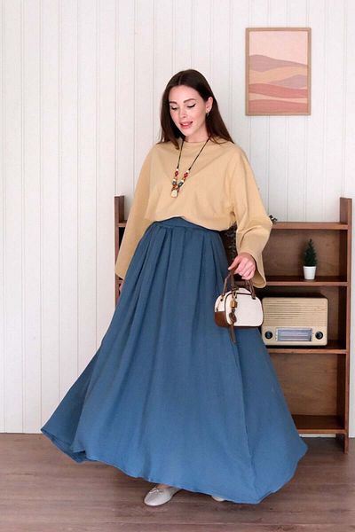 Ceylan Otantik Σετ φούστας Beige Crop Body & Indigo Muslin Piping