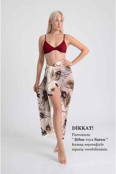 DESENİX Gold Feather and Flower Patterned Pareo |   Powder Floor |   100X145C...