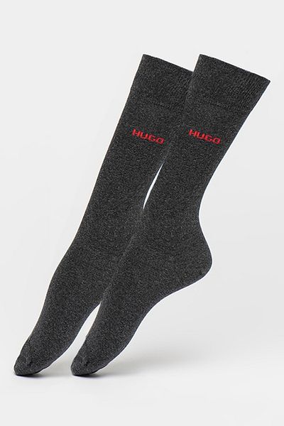 HUGO Set de șosete lungi cu detaliu discret cu logo - 2 perechi, Gri închis, Mărimea 39-42