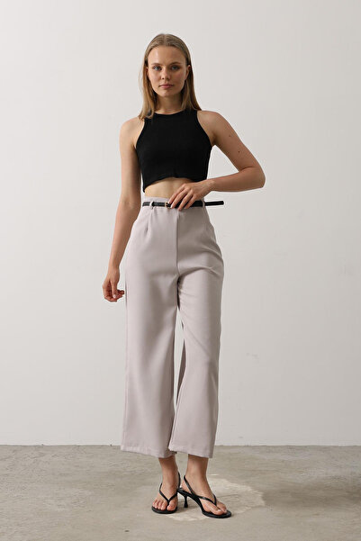 VAGGON Kadın GRİ Kemerli Pens Detaylı Fermuarlı Pantolon VS00533