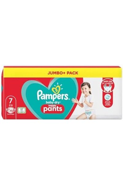 Pampers Baby-Dry Nappy Pants Size 7, 17kg, Jumbo Pack