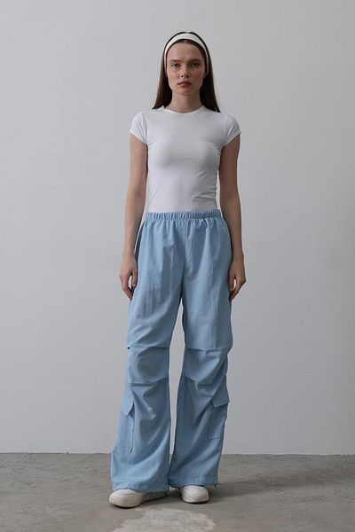 VAGGON Women's Blue Elastic Waist Parachute Cargo Pants Vs00517