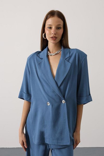 VAGGON Women's Indigo Half Sleeve Oversize Slit Jacket Vs00627