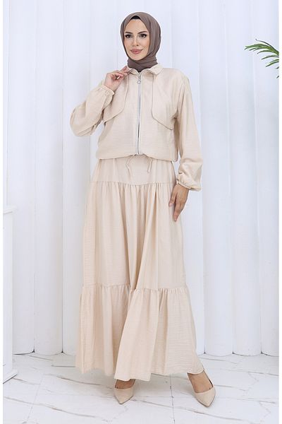 sefamerve Set dublu cu fermoar cu manșon elastic 0129-12 Mink