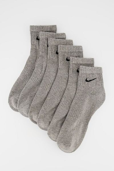 Nike Ankle Socks for Fitness Everyday - 6 Pairs, Gray, Size M