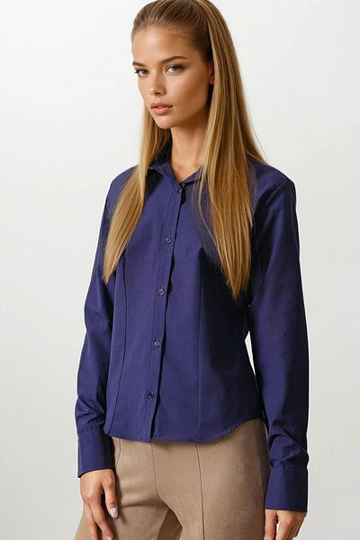 VAGGON Women's Purple Stitching Detailed Slim Fit Basic Shirt Vs00477
