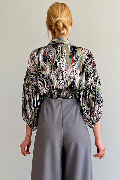 VAGGON Women's Green Elastic Waist Satin Shirt Vs00394