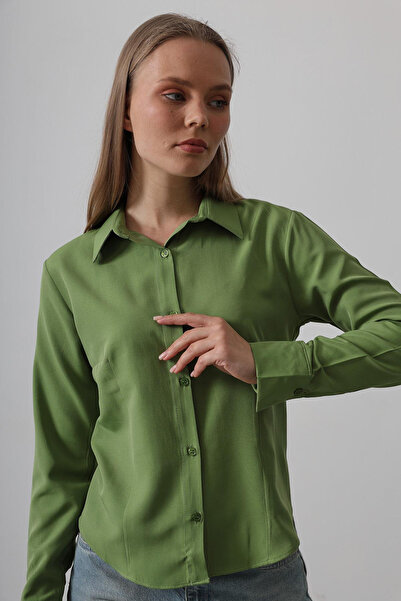 VAGGON Women's Ages Green Slim Fit Long Sleeve Basic Shirt Vs00545