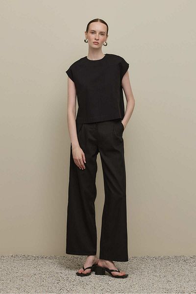 Fahhar Linen Straight Trousers Black