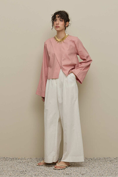Fahhar Cross Closure Linen Top Pink