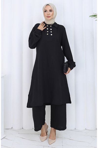 sefamerve Double Button Tunic Trousers Double Suit 2118-01 Black