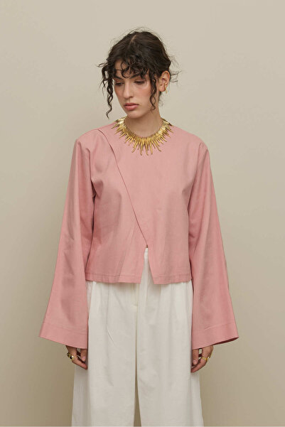 Fahhar Cross Closure Linen Top Pink