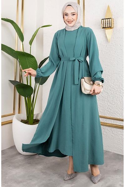 sefamerve Set Abaya Nobil 0336-03 Verde Menta